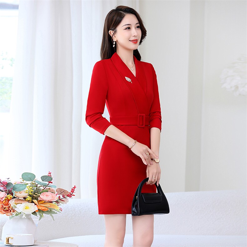 2022秋新款时尚修身显瘦V领包臀连衣裙，女装连衣裙，贝蕾酷儿