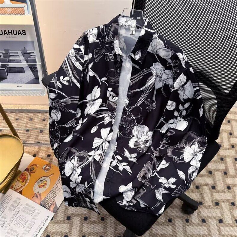 夏威夷短袖花衬衫春季新款凉感宽松衬衣外套休闲情侣上衣男,男装T恤,星座1013