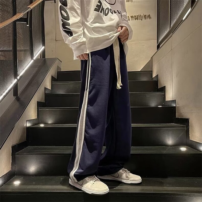 日系藏青色卫裤男春秋季美式hiphop裤子ins高街潮休闲裤K2840-P34,男装休闲裤,星座412-2
