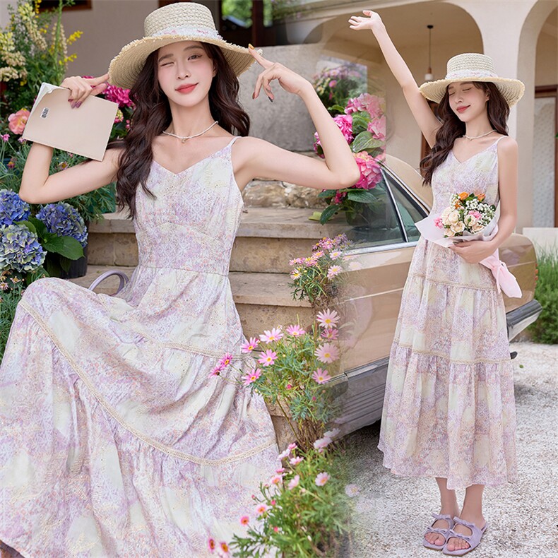 波西米亚连衣裙女2025新款夏季巨好看的气质显瘦绣花吊带长裙子，女装连衣裙，艾贝斯