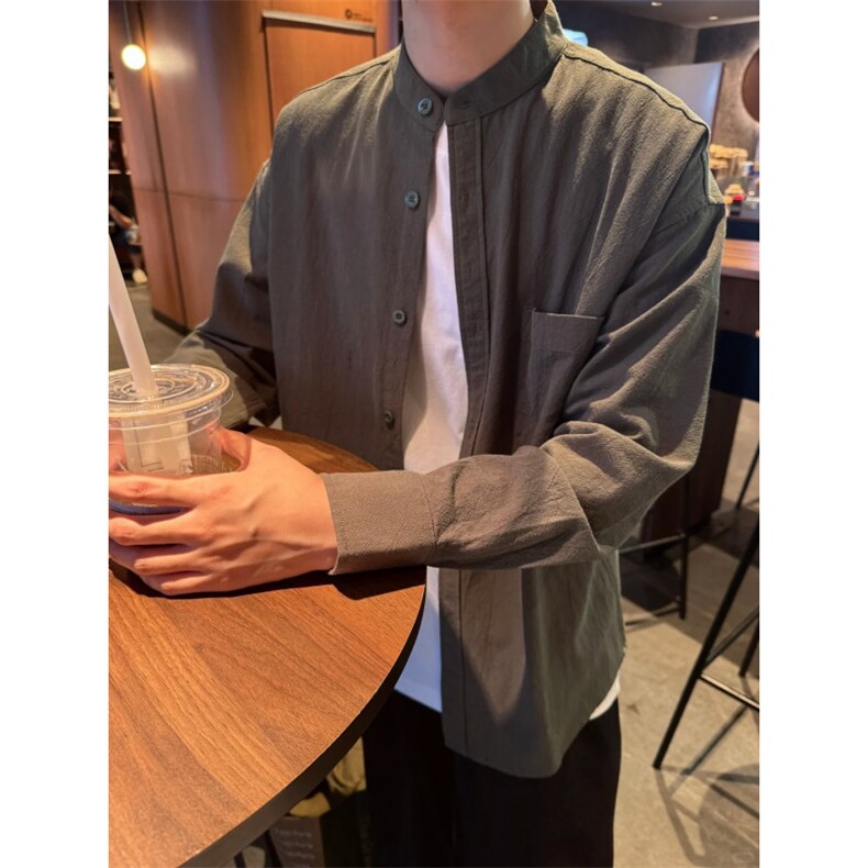 长袖立领仿麻休闲衬衫1302-GC67-P40控68成分100棉,男装衬衫,星座1302