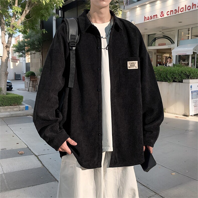 衬衫男2025春季新款港风宽松灯芯绒长袖衬衣CS025-P38，男装衬衫，星座214-3