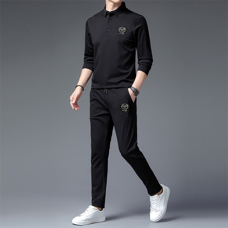 运动服套装男士春秋季2023年新款翻领刺绣中年装卫衣休闲两件套图片