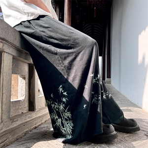 现货 2025新中式竹叶印花八分棉麻垂坠感裤子休闲裤K211-P60控89图片