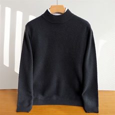 圆领山羊绒衫秋冬长袖商务休闲宽松针织打底羊绒衫男装，男装羊绒套衫，米田羊绒