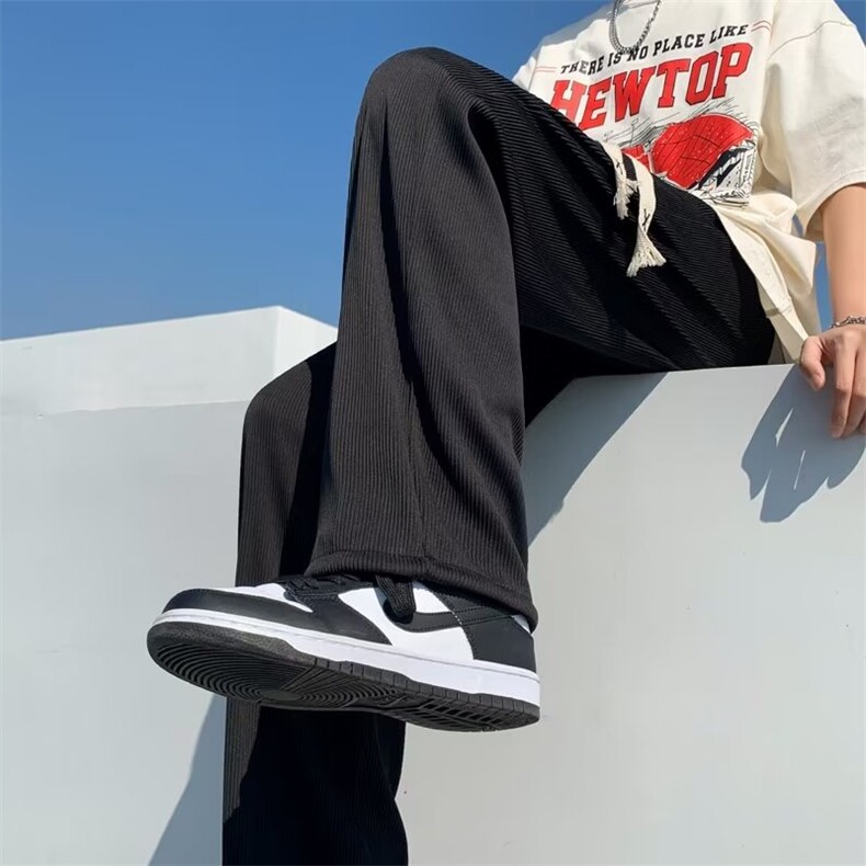 男春夏新款青少年时尚休闲裤高弹冰丝坑条B63P28图片