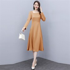 2024春装新款气质修身裙子法式千金方领收腰长袖黑色连衣裙长裙女，女装连衣裙，丽美静依