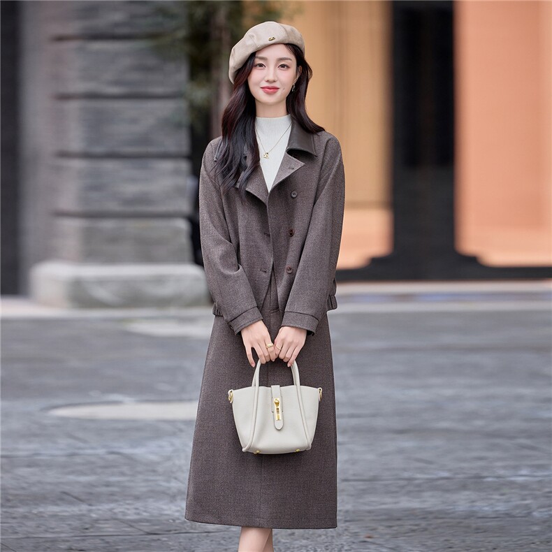 今年流行毛呢气质套装女2025深秋初冬新款翻领短外套半身裙一整套,女装套装/套裙,靓衣阁