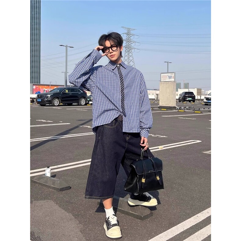 时尚文艺无品牌潮流白色直筒牛仔裤女七分中裤子夏季ins气质慵懒图片