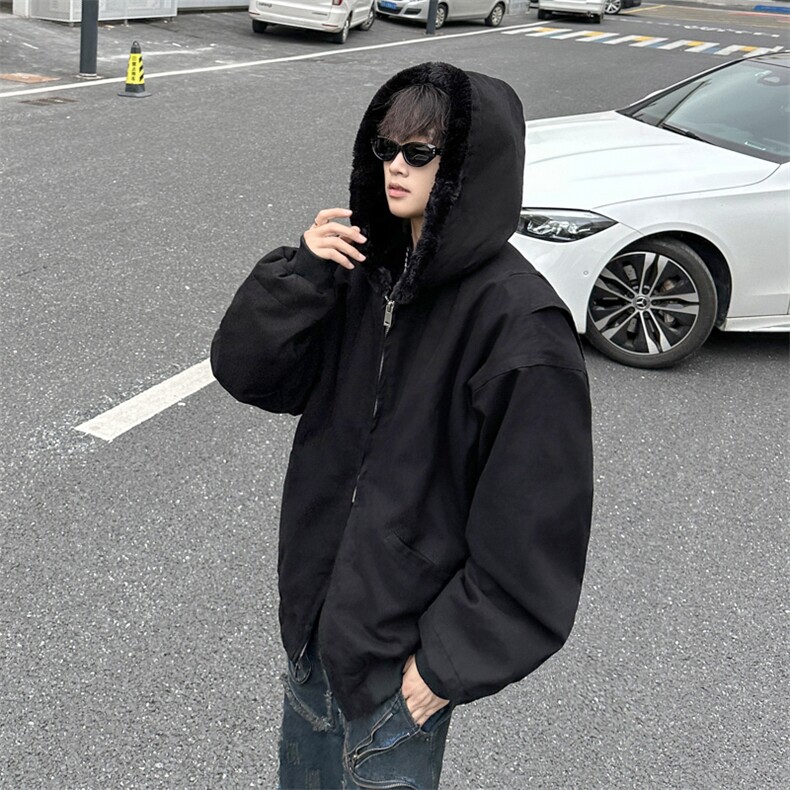 美式复古连帽棉衣男冬季座山雕加绒夹克棉服羊羔毛外套,男装夹克,星座410-7