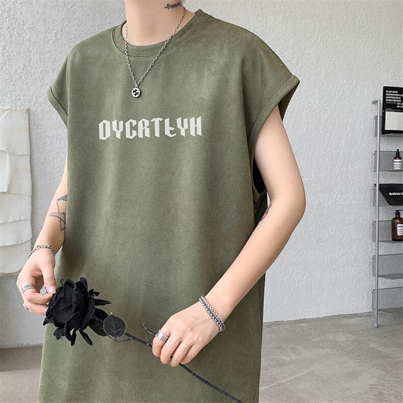 短袖背心男新款夏季港风宽松鹿皮绒圆领套头大码坎肩T9933-P19，男装背心/马甲，星座214-3