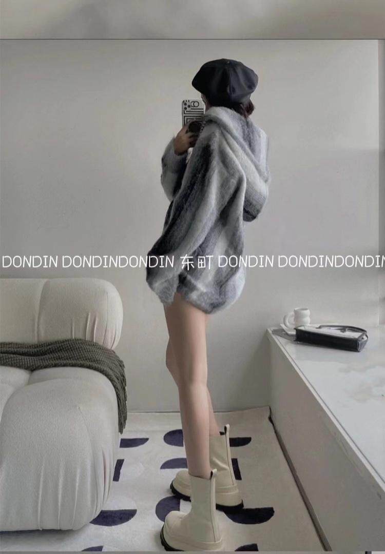 现货 连帽渐变宽松毛衣，女装针织衫/毛衣，东町