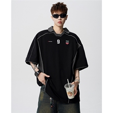 美式运动polo衫男夏季高街设计感印花T恤宽松休闲短袖D420P48，男装T恤，电商A335-1（原A458）