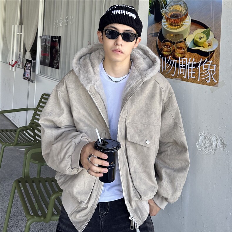 冬季保暖连帽棉服男宽松复古大理石座山雕外套潮,男装棉衣,电商C307