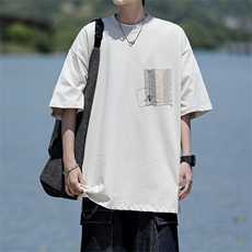 8XL-M高品质纯棉美式复古宽松简约百搭学院风短袖T恤上衣男DX343，男装T恤，电商D206-1
