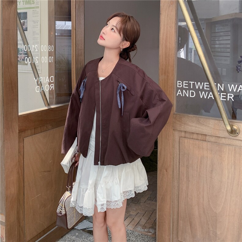 秋款新款设计感蝴蝶结休闲宽松短外套2C050-1292-P160-K258,女装短外套,2C050