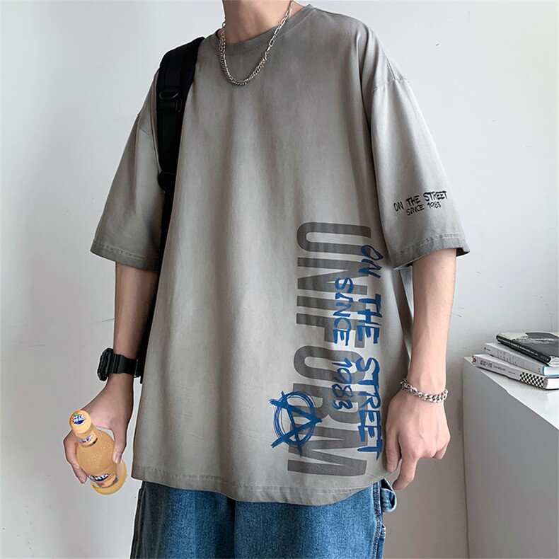 新款短袖港风模特潮牌纯手感落肩宽松胖子T恤TC3120-P33控48,男装T恤,星座717