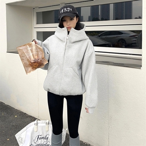 抖音得物高品质 26春装美式高街重磅宽松结构高领连帽卫衣外套W60图片