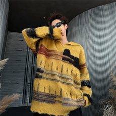美式覆古chic撞色针织衫男女冬宽松bf慵懒风套头毛衣潮MZ897-P59，男装针织衫/毛衣，星座412-3