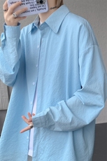 8XL-M泡泡纱盐缩肌理长袖衬衫男夏季冰丝外套防晒衬衣CS29007P40，男装衬衫，电商B312