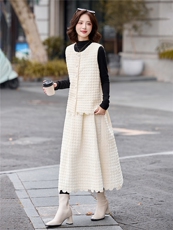 小香风马甲套装女2025秋新款气质巨好看的马甲打底衫半身裙三件套，女装套装/套裙，流量+