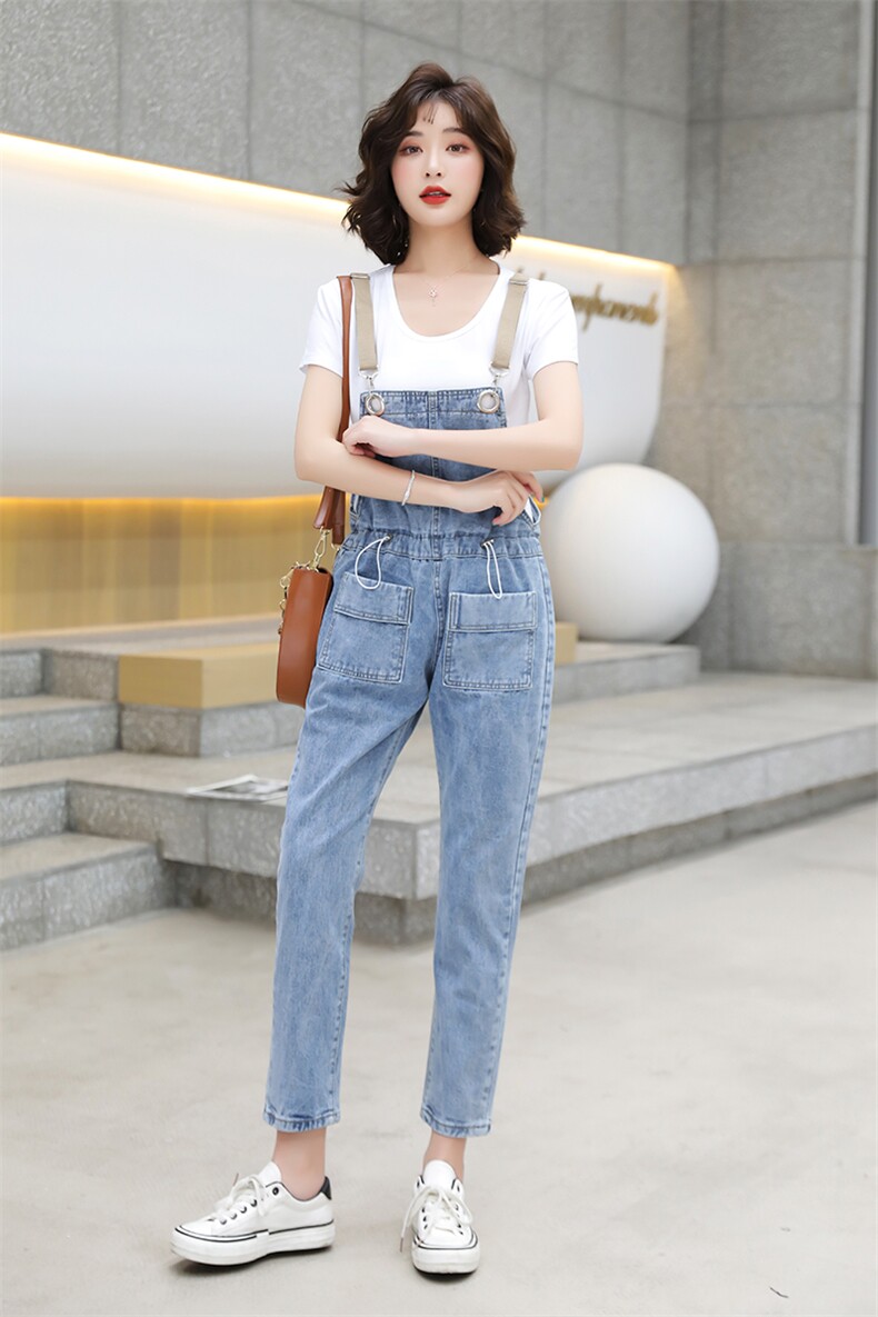 牛仔背带裤女高腰显瘦宽松牛仔背带裤吊带裤连体长裤子{码子偏小},女装牛仔裤,布衣桑