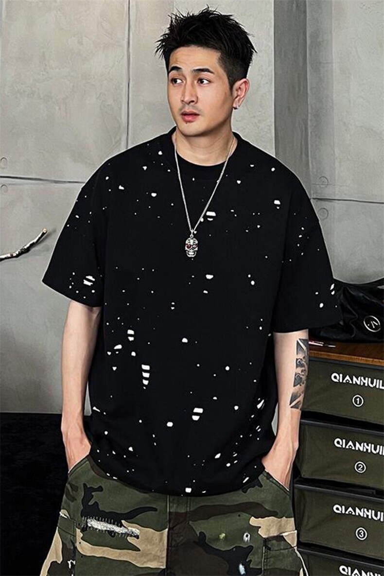 春夏时尚300g破坏风两面穿条纹质感棉短袖T恤ZS9715P46,男装T恤,电商A089-1