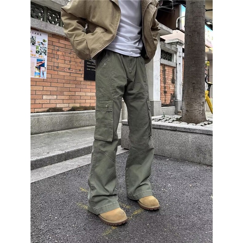 港风春款男女工装裤微喇叭大口袋直筒长裤h0118P75,男装工装外套,星座1013-1