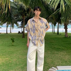 晕染简约复古港风设计感短袖衬衫男2025年新款夏季衬衫HA81-P28，男装T恤，星座208-5