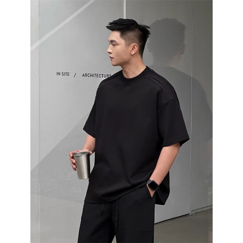 网图260克重磅高级感夏季正肩显瘦短袖轮廓线纯色重磅男士T恤P33,男装T恤,电商C306-1