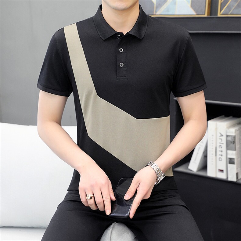 2023男士休闲翻领polo衫青年痞帅休闲撞色百搭短袖T2309P35,男装T恤,星座914