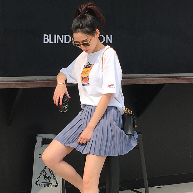 纯色气质甜美百搭中裙潮流百褶裙2021年夏季半身裙简约,女装半身裙,奕阳依阁