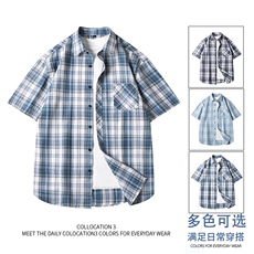 格子短袖衬衫跑量款潮流格子风休闲透气短袖青少年男装上衣，男装T恤，星座1107-1
