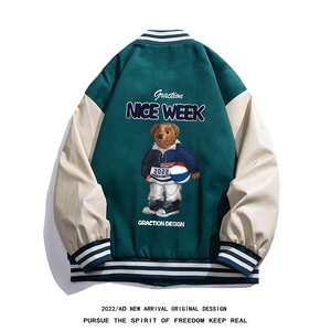 白底22秋冬新款设计感趣味印花PU皮棒球服夹克外套G643P85控108图片