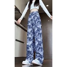 现货美式复古迷彩工装裤女宽松直筒提花牛仔裤男K5822-P50控78，男装牛仔裤，星座205