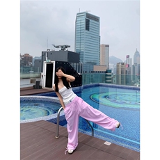 美式假两件条纹男女夏季新款休闲阔腿慵懒风显瘦直筒裤WA30-P42，男装休闲裤，星座208-5