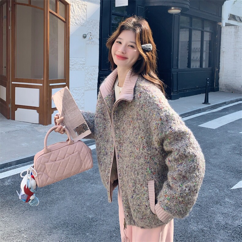 独特设计感灰色短款羊羔毛羽绒服女冬季超火好看高级小众加厚外套,女装羽绒服,2C230