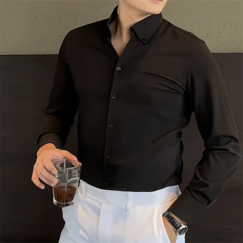 GS5409P50现货竹纤维长袖白色衬衫日系港风轻奢商务风男装图片
