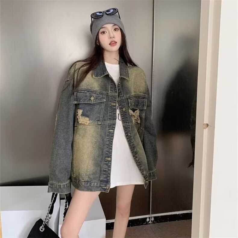 G8839-P65男士美式复古牛仔外套男潮牌痞帅男装2025新款翻领，男装工装外套，电商B323A