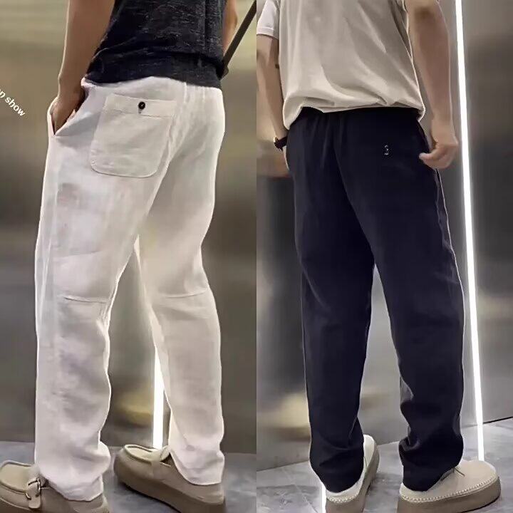 ins新款文艺气质夏季轻薄亚麻男士休闲裤吸汗透气潮流无品牌百搭，男装休闲裤，星座506A