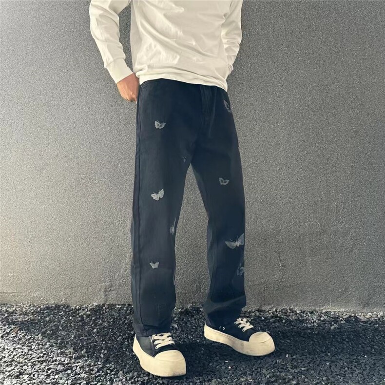 1506-1/KT3511/P57黑色刺绣牛仔裤男时尚帅气小众设计感裤子百搭,男装牛仔裤,星座1506-1