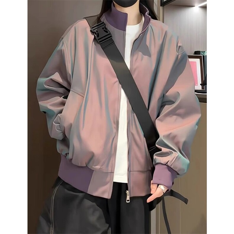 （网图）炫彩缎面飞行夹克立领短款廓形美式棒球服J2591-P70,男装夹克,星座1213