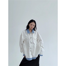 秋季美式休闲假两件拼接牛仔外套女宽松复松弛感做旧夹克潮，男装工装外套，星座813-2