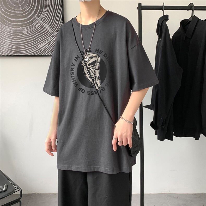 夏季新款港风潮流印花宽松圆领短袖T恤男T41P25控38,男装T恤,电商A268A