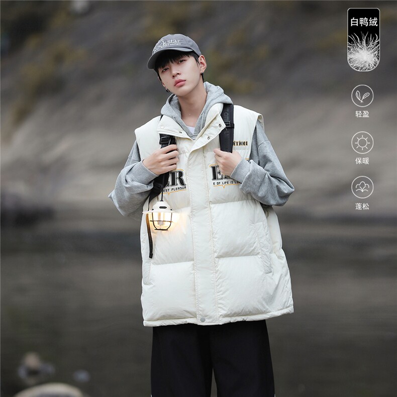 山系字母印花百搭白鸭绒保暖羽绒马甲A247-MJ111特批115控168,男装背心/马甲,电商A247