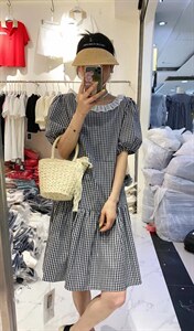 韩系格子连衣裙图片