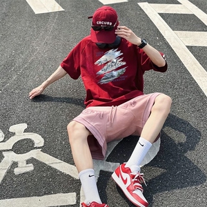 抖音得物高品质二开240克宽松纯棉美式潮牌三条杠织带短袖T恤图片