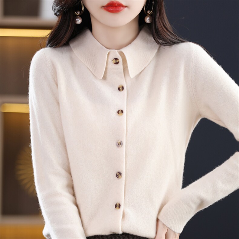 粉色开衫衫女衬衫羊毛针织衫外搭上衣气质毛衣外套春秋款，女装羊毛衫，美轩羊绒