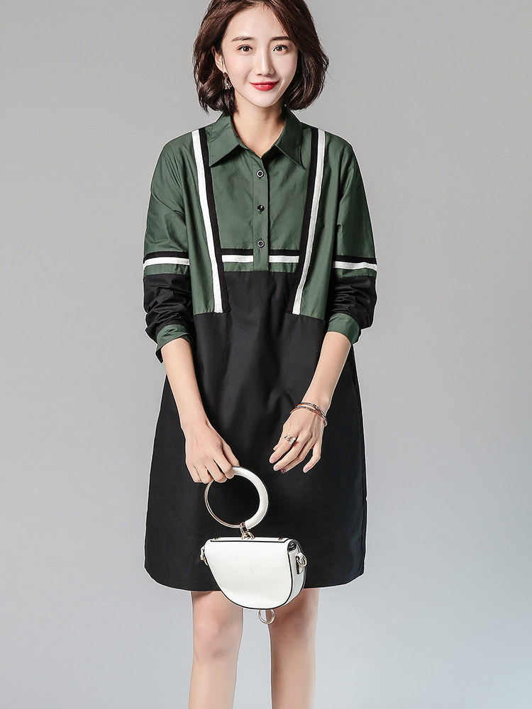 中长款时尚大黑白毛线贴条连衣裙2021年春季潮流百搭,女装连衣裙,深水步