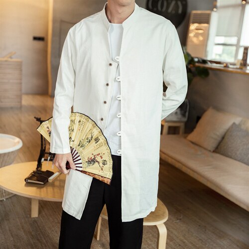 风大码衬衣男士休闲长款衬衫男装唐装复古外套潮CS503-P65，男装衬衫，钱塘788(原4013)